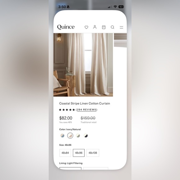 Quince Costal Linen Cotton Curtains, 48”x96”, TWO panels - Picture 2 of 4